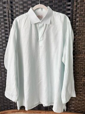 Winston Co Linen Blend Pullover Shirt Long Sleeve Collared Lightweight Sz L
